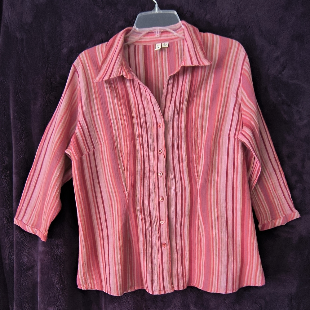 St. John's Bay Pink Striped Button Front Shirt